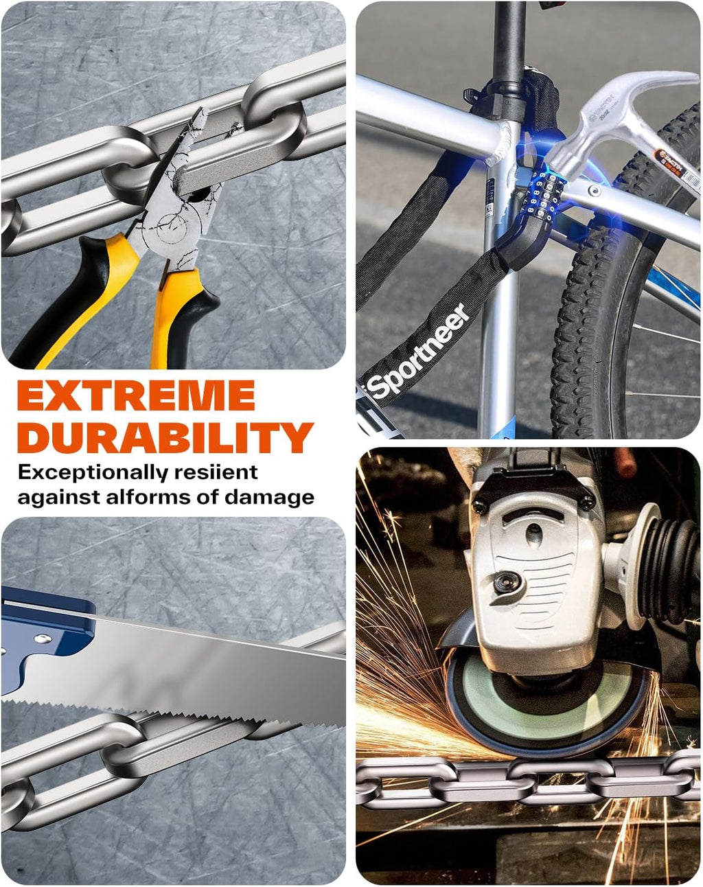Sportneer Bike Chain Lock - Heavy-Duty 5-Digit Resettable Anti-Theft Lock | 3.2ft Length, 6mm Thickness