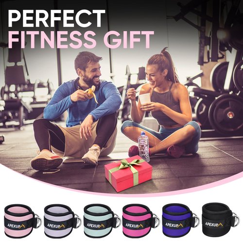 APEXUP Ankle Strap for Cable Machine, Ankle Resistance Bands, Cable Kick Back Straps for Gym, Glute Workouts, Leg Extensions, Adjustable Straps with Neoprene Padding (Pair, Black)
