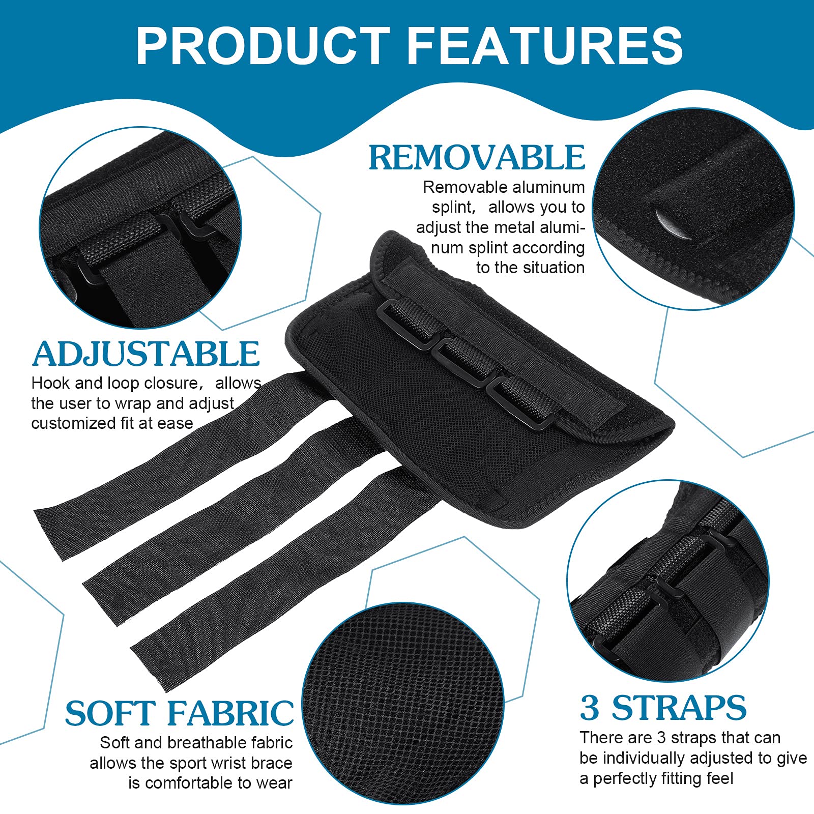 SATINIOR 2 Pack Carpal Tunnel Wrist Brace Night Wrist Sleep Support with Metal Splint Adjustable Compression Strap for Women Men Tendinitis Sports Sprained Pain Relief(Right and Left Hand,Black)