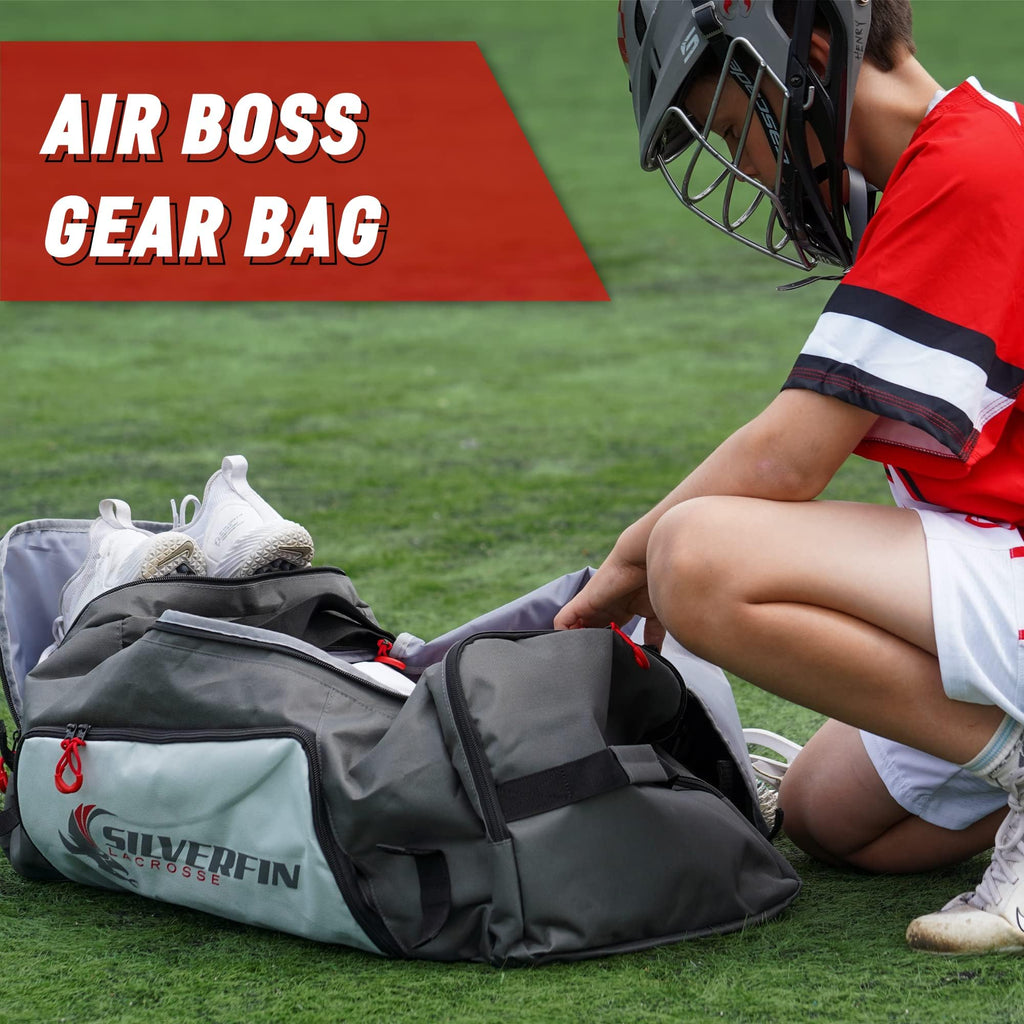 Silverfin Lacrosse Bag IMPROVED! |2 Stick Holders & Pockets for All of Your Lacrosse Equipment |Use as a Backpack or Duffel Bag| Lacrosse Gear Bag for Boys, Youth, Men With Adjustable Shoulder Straps