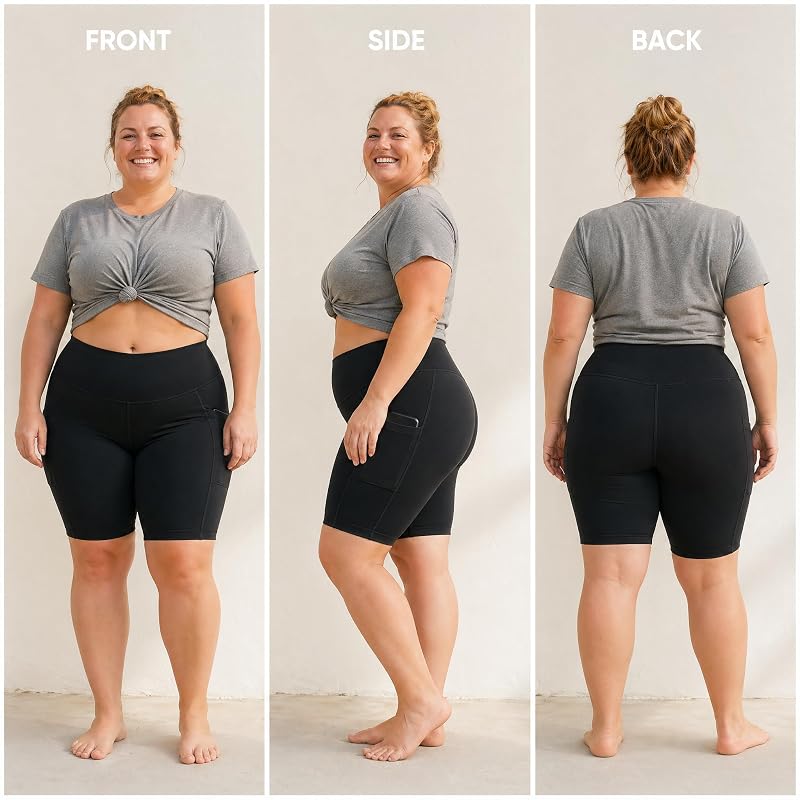 Syrinx 3-Pack High-Waisted Biker Shorts for Women with Pockets - 8"/5" Inseam, Non-See-Through
