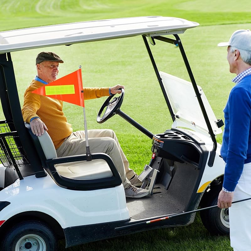 Hicarer 2 Set Golf Cart Safety Flag Poles - 11in Reflective Orange Flags | Variation: Classic