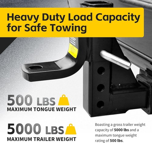 MaxxHaul Adjustable Ball Mount - 5,000 lb Towing Capacity | 8-Position Height Adjustment, Fits 2" Receivers