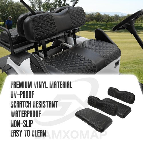 SAMXOMAP Golf Cart Seat Covers Front and Rear Waterproof and Sun Resistant Marine Grade Vinyl Leather Seat Cover Accessories for EZGO TXT 1994-2013, Black(4PCS)