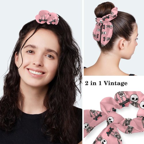 Surgical Cap Bouffant Working Cap for Women, Skeleton Pink Pattern Scrub Caps Nurse Hat with Button Sweatband