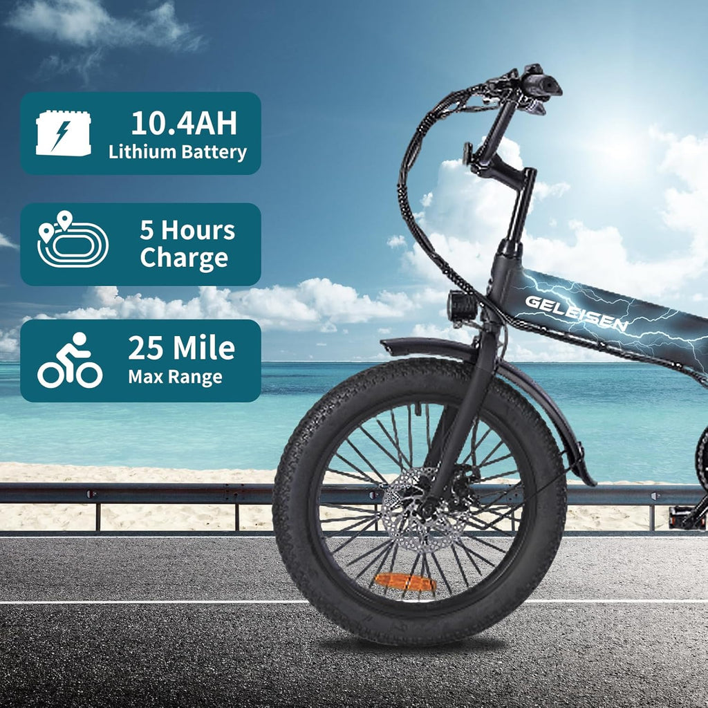 Skiennix Folding Electric Bike - 20" Fat Tire Ebike with 374.4Wh Battery & LCD Display | 20MPH Speed, 6 Gears