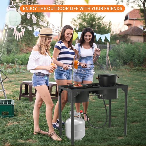 ADREAK 2 Burner Gas Stove, High Pressure Outdoor Propane Burner with Detachable Legs, 150,000 BTU Camping Stove Outdoor Burner with 0-20 PSI Regulator for Camping, Backyard, Outdoor Cooking