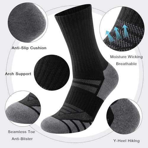 COOPLUS Men's Performance Crew Socks - Heavy Cushion Athletic Work Socks | 5 Pairs