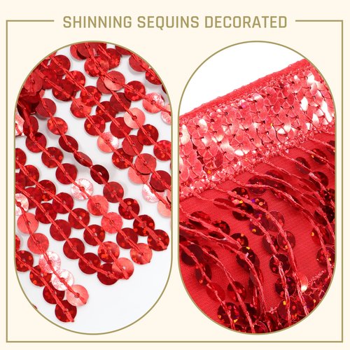 Funcredible Red Sequin Skirt - Sparkly Fringe Mini Skirt with Chunky Glitter - Hula Skirt - Sparkly and Shimmery Mini Skirt for Women and Girls