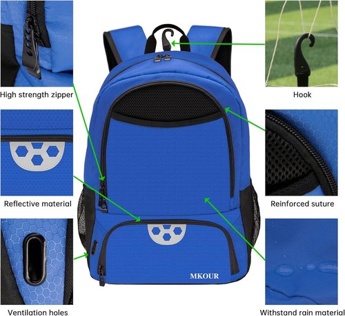 Mkour Soccer Bag - Versatile Football, Basketball & Volleyball Backpack with Ball Compartment