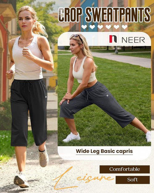 Neer Women's Capri Pants - Wide Leg Casual Sweatpants with Pockets | 3 Pack, Loose Fit Yoga Capris