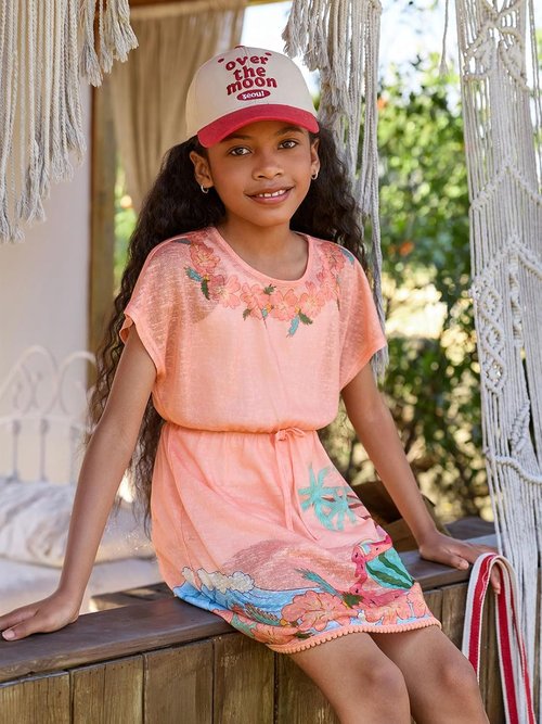 Haloumoning Girls Swim Cover-Up - Summer Printed Short Sleeve Bathing Suit | Sizes 5-14Y