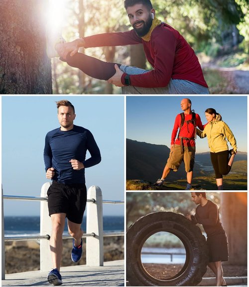 Kinglaman 7 Pack Men Dry Fit Workout Long Sleeve Athletic Gym UPF SPF UV Sun Protection Quick Dry Lightweight Shirts