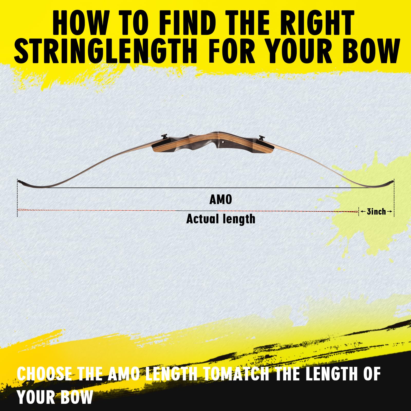 LWANO D97 Flemish Twist Bow String - Handmade Fast Flight Bow String Replacement Bowstring for Traditional Longbow Recurve Bow (Black+Orange, AMO 62"(Actual Length 59"))