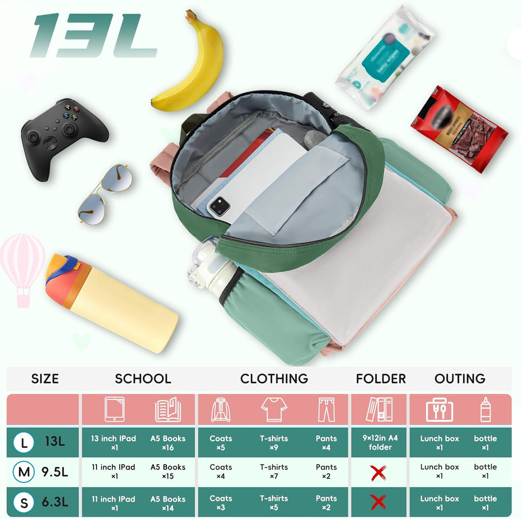 Skiennix Kids Backpack - Stylish Bookbag for Boys & Girls Ages 6-8 | Green & Grey Design