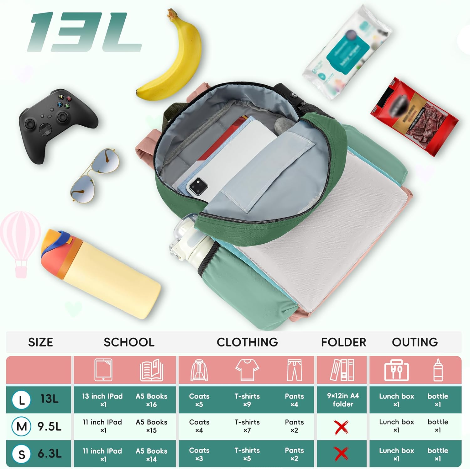Skiennix Kids Backpack - Stylish Bookbag for Boys & Girls Ages 6-8 | Green & Grey Design
