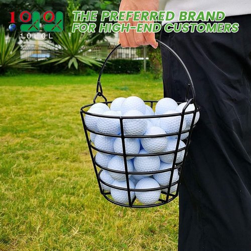 10L0L Golf Ball Bucket - Durable Metal Container with Handle | Holds 50 Balls - Black (Balls Not Included)