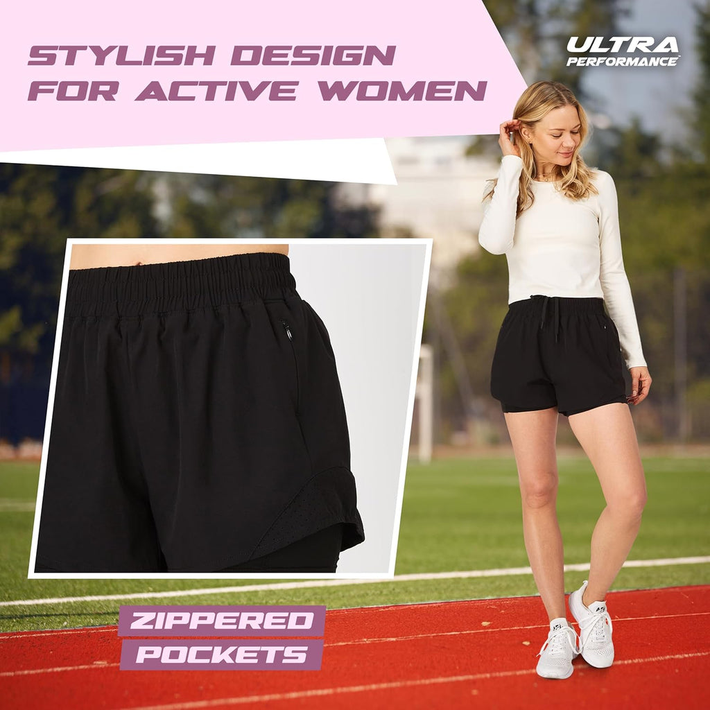 Skiennix Ultra Performance Women's Running Gym Shorts - Compression Workout Shorts, Pack of 2