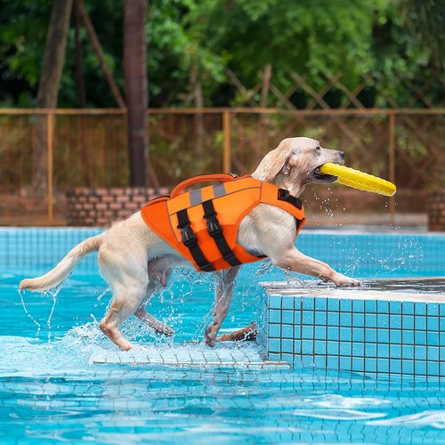 Kuoser Dog Life Jacket - Large High Flotation Safety Vest for Swimming & Boating | Reflective Orange