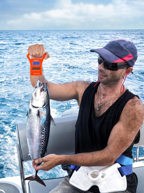 HEETA Digital Fishing Scale - 110lb Capacity, Backlit LCD Display, Non-Slip Handle & Batteries Included