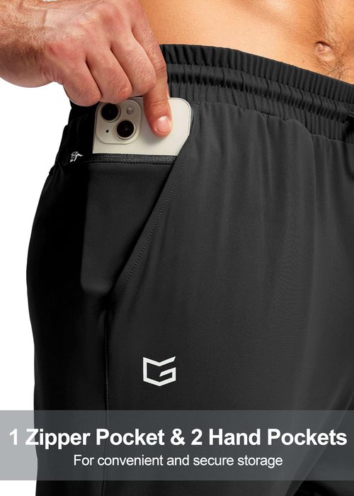 G Gradual Men's Athletic Track Pants - Stretch Tapered Joggers with Zipper Pocket for Gym & Running