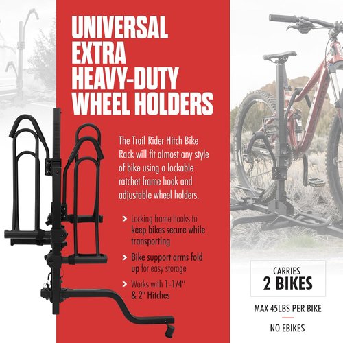 Hollywood Racks Trail Rider Hitch Mount Bike Rack - Fits 1-1/4'' & 2'' Hitches | Holds 2 Bikes