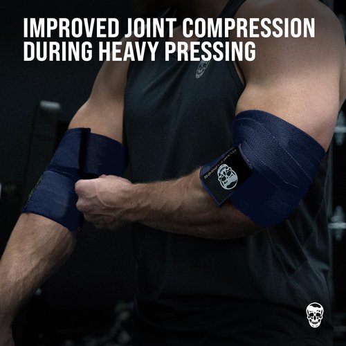 Gymreapers Weightlifting Elbow Wraps (1 Pair) - Flexible 40'' Elbow Compression Strap & Joint Support Brace - For Bench Press, Powerlifting, and Pressing (Navy)