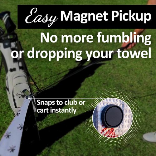 Groove Low Golf Towel with Magnet, Metal Clip and Brush - 40" L x 16.9" W, Extra Large Microfiber Magnetic Towel for Golf Bags, Brush to Keep Your Golfing Clean, Folds of Honor
