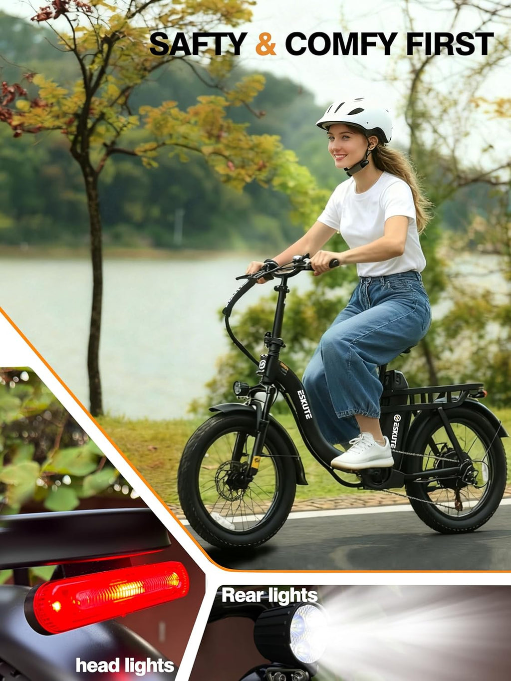 Skiennix 1200W Peak Folding Electric Bike - 28MPH Speed, 55-Mile Range, 20"x3" Fat Tires, Step-Thru Design