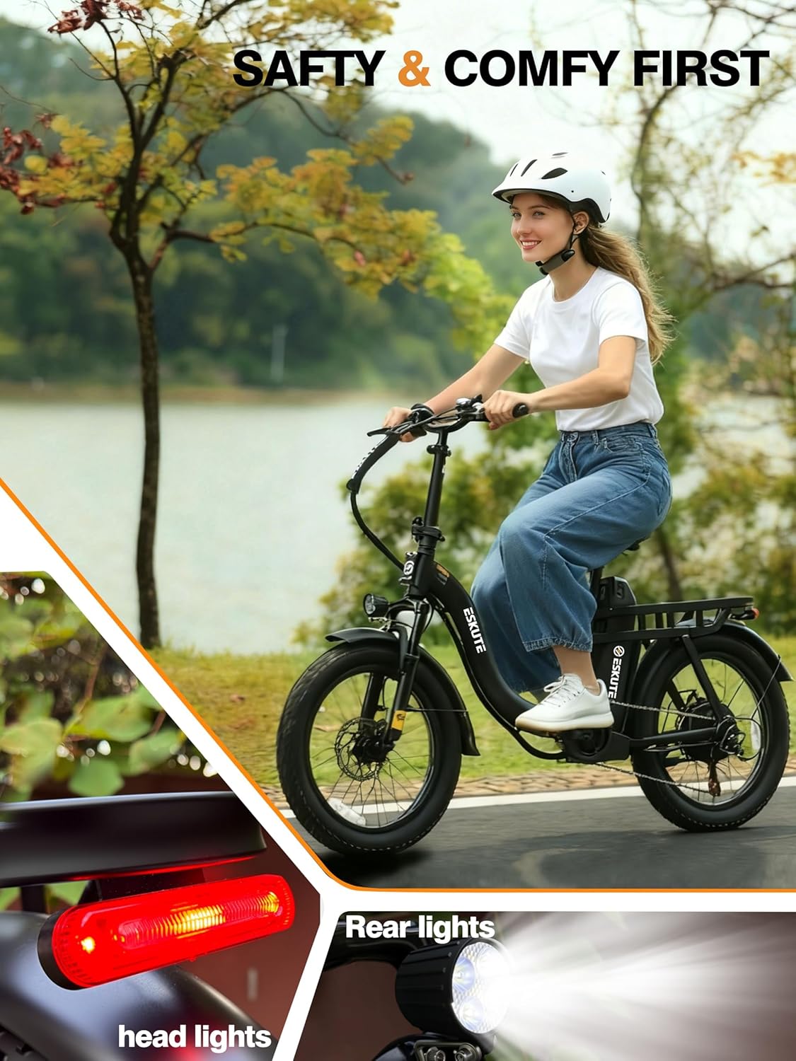 Skiennix 1200W Peak Folding Electric Bike - 28MPH, 48V 10.4Ah Battery, 55-Mile Range, 20"x3" Fat Tires