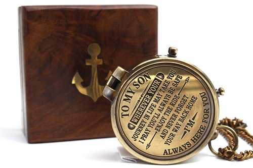 to My Son Never Forget That I Love You Motivational Gift Inspirational Quote Engraved Handmade Compass Boy’s Room Décor Graduation Back to School Birthday Sentimental Gift for Son from Mom and Dad