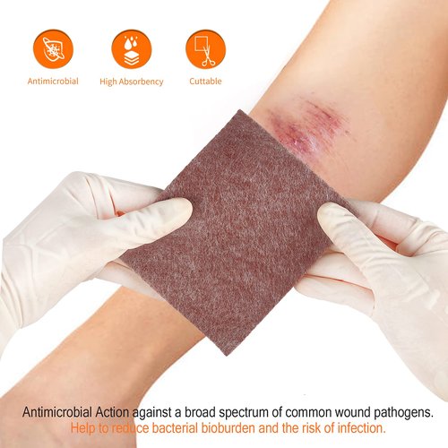 Silver Calcium Alginate Wound Dressing Pad, 4’’x5’’ Patch, High Absorbency Non-Stick Ag Gauze for Pressure Ulcer,Bed Sore,Leg Sore,Diabetic Foot Ulcer, 5 Packs