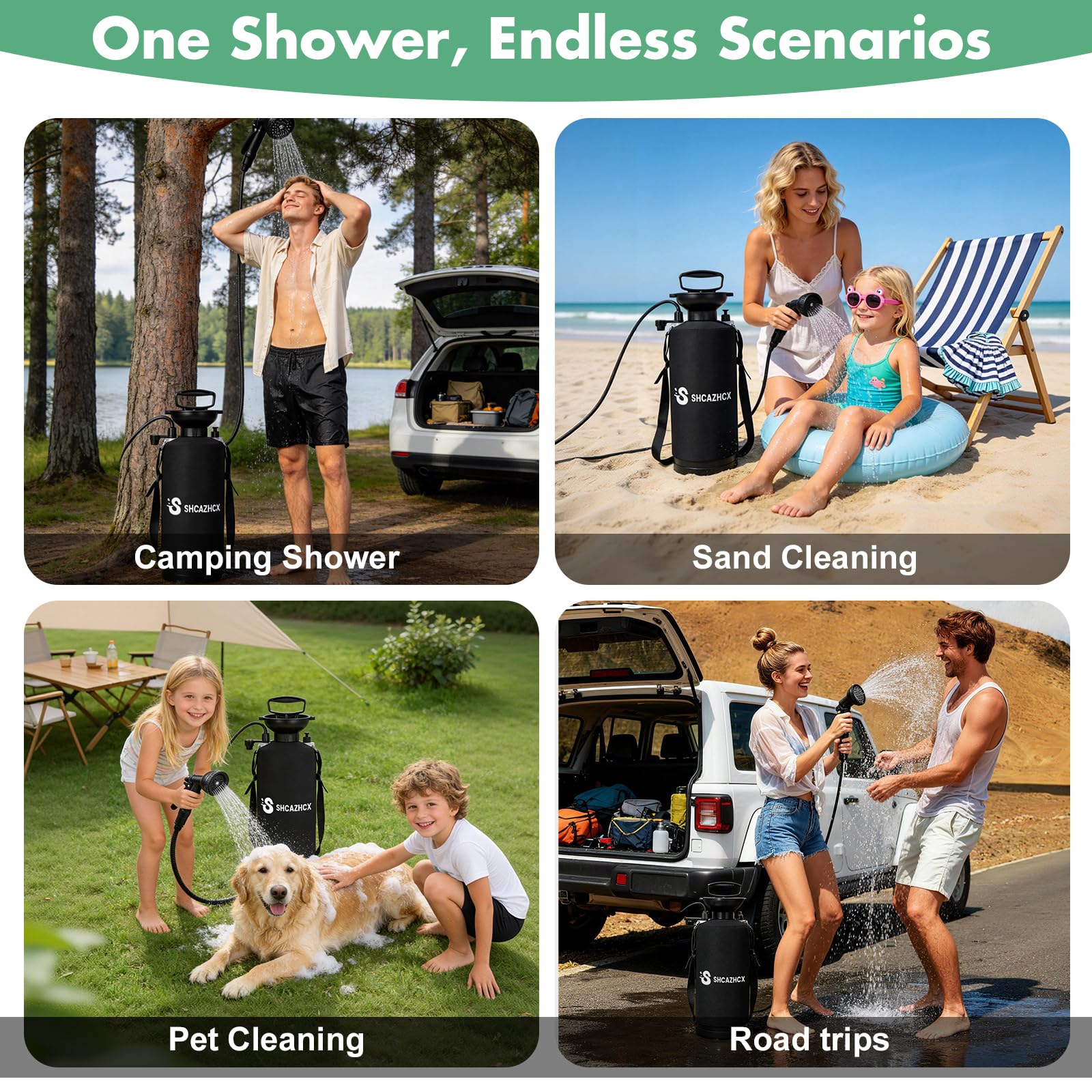 Shcazhcx 2.1 Gallon/8L Portable Water Shower, No Power Needed, Nylon Insulated Sleeve, 10 Spray Modes, Pressurized Portable Shower Sprayer for Camping, Hiking, Beach, Surfing & Outdoor Use, Orange