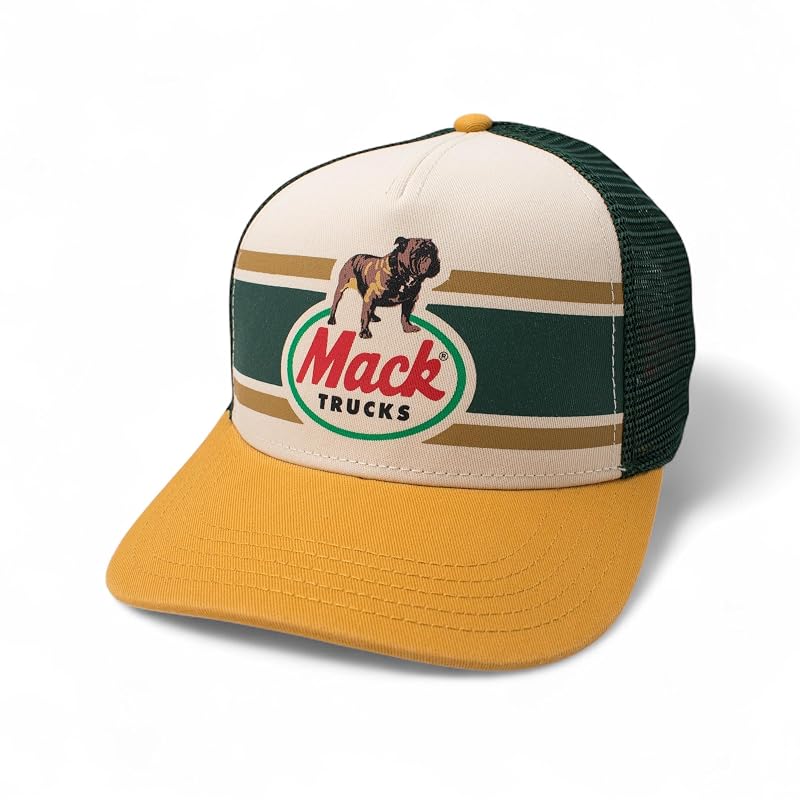 American Needle Mack Trucks Unisex Adjustable Snapback Trucker Hat - Sinclair (Ivory/Green/Yellow)