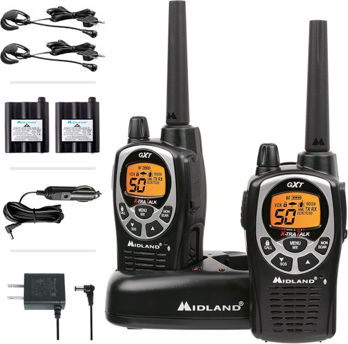 Midland GXT1000VP4 GMRS Two-Way Radio - Long Range, 50 Channels, 142 Privacy Codes | Black/Silver 2-Pack
