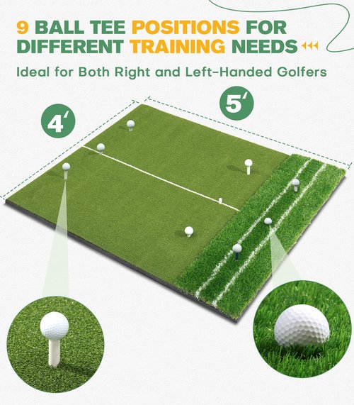 Premium Dual-Turf 5x4ft Golf Mat:Upgraded Golf Hitting Mat, Alignment & Angle of Approach Aid, Indoor/Outdoor Practice, Green,Ideal Golf Valentine's Day Gifts