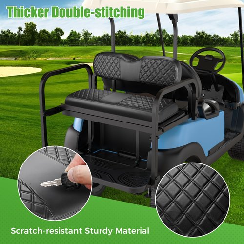 10L0L Golf Cart Seat Cover Universal Leather Rear Seat Cover for Yamaha, EZGO, Club Car - Soft PU Leather and Fitting Memory Foam, 3D Diamond Pattern, Durable Waterproof, Easy to Clean (Black)