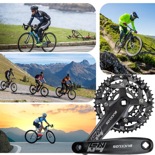 BUCKLOS MTB Crankset Square Taper with 22/24/26/32/38/42/44T Chainring Set, 170mm 104/64 BCD Hybrid Mountain Bike Crankset 8/9/10 Speed Compatible with Shimano Sram FSA.