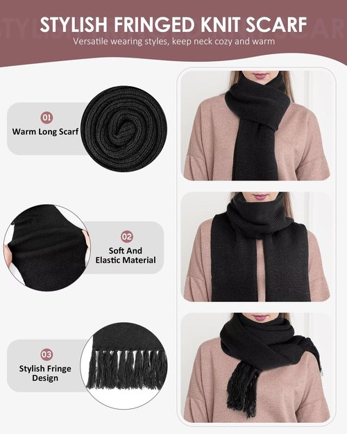Womens Satin Lined Beanie Scarf Gloves Set, Silk Lined Winter Hats Long Knit Scarf Touchscreen Gloves, Fashionable Warm 3 in 1 Gift Set for Women Men(Pink)