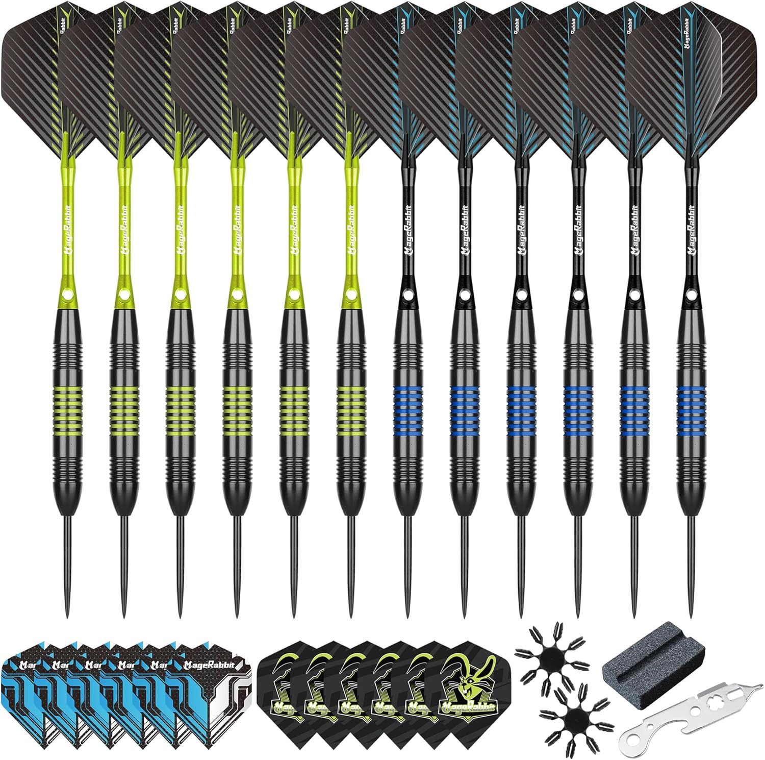 Professional Steel Tip Darts Set by Darts | 12 Metal Tips, 24 Flights & Accessories Included