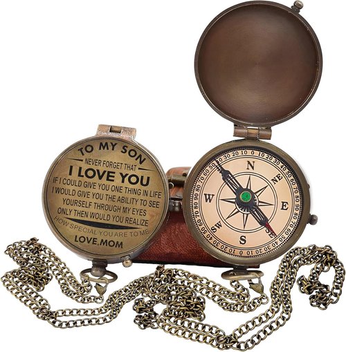 Personalized Son Gifts Compass with Leather Case Mom to Son Gifts – to My Son Love Mom – Mother to Son Gifts - Son Graduation Gifts, Son Birthday Gifts, Son Wedding Gifts