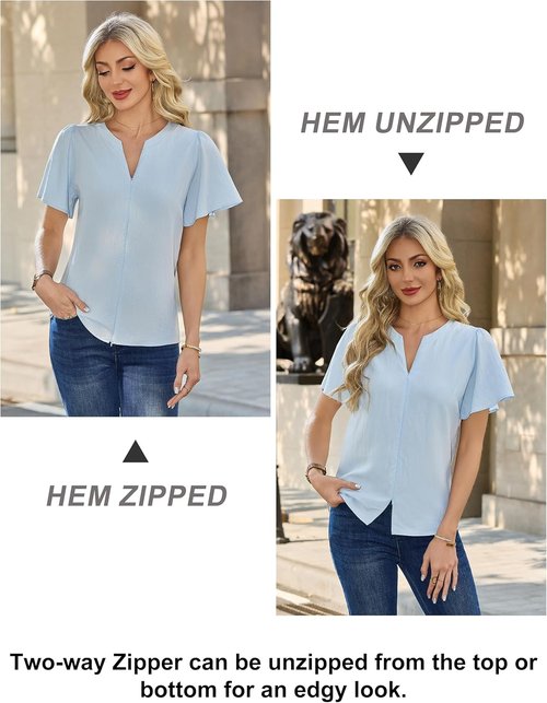 Blooming Jelly Women's Casual Blouse - Ruffle Short Sleeve V-Neck Summer Top | Stylish Workwear