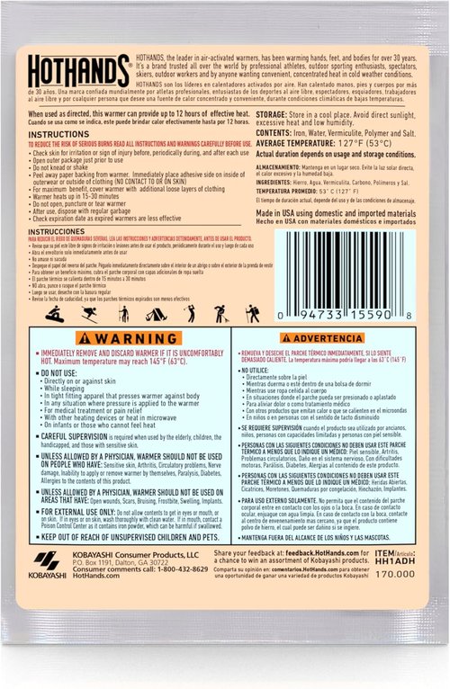 HotHands 12 Hour Adhesive Body Warmers - 20 Pack of Air Activated Warmers for On-The-Go Heat