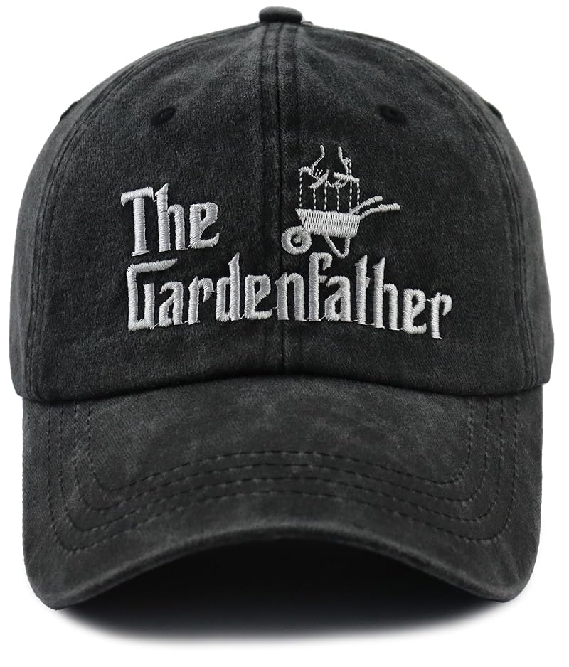 The Garden Father Hat for Men - Funny Embroidered Gardeners Dad Baseball Cap (Black, 1 Size)