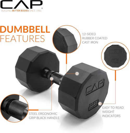 CAP Barbell Rubber Coated Dumbbell Weight Set - Vertical Rack Included | 100 lb, 150 lb, 210 lb Options
