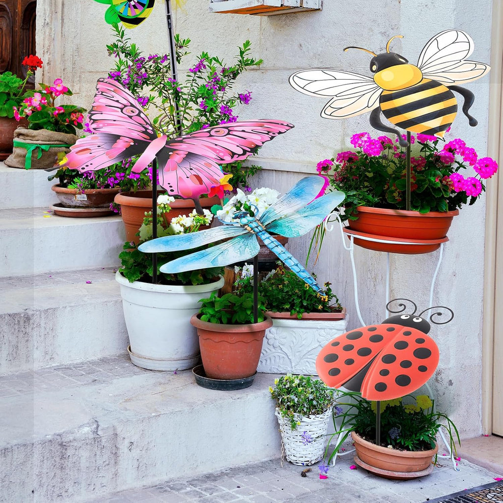 Reallnaive Small Plant Umbrellas - 4 Pack Cute Metal Garden Shade for Outdoor Potted Decor