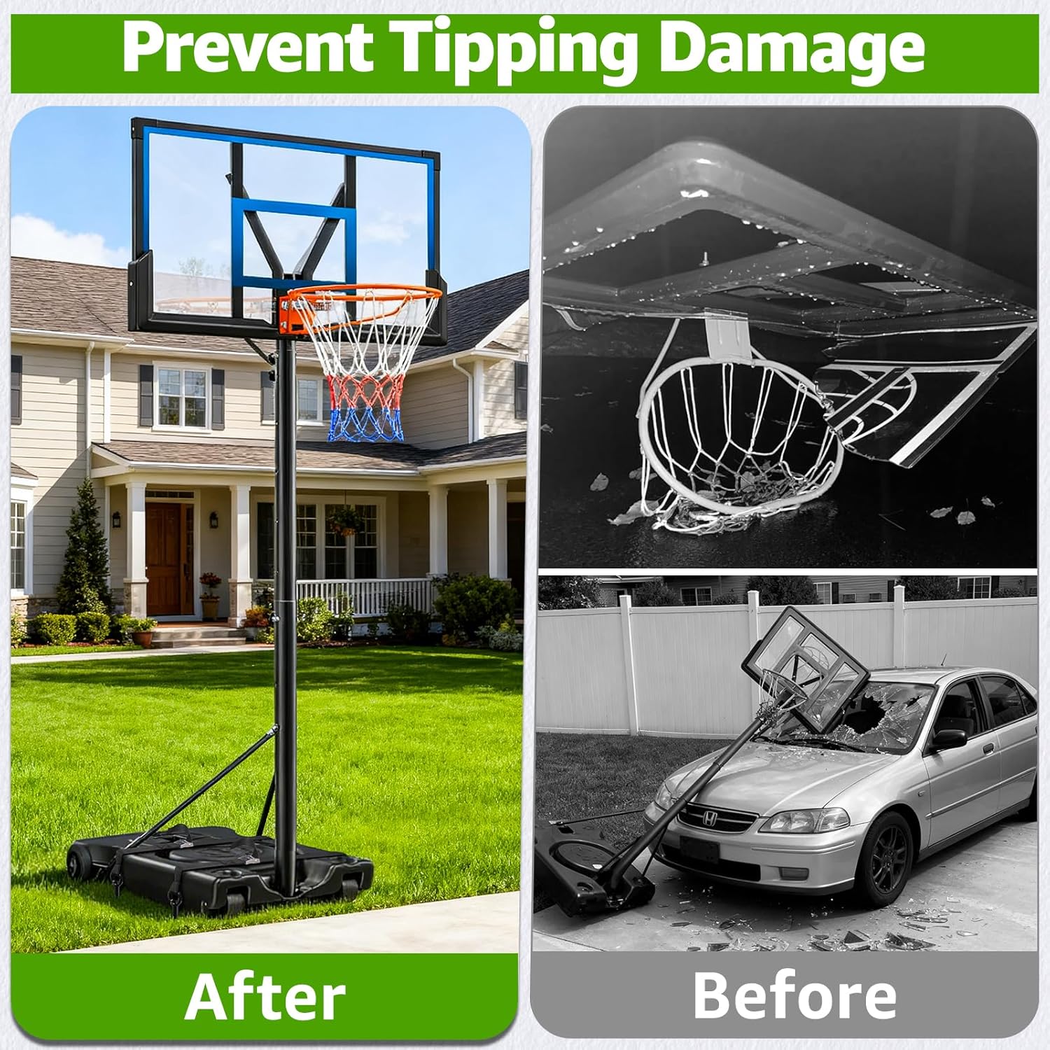 Tinnmao Basketball Hoop Anchor Kit - Heavy Duty 18'' Steel Anchors with Adjustable Straps for High Wind Stability
