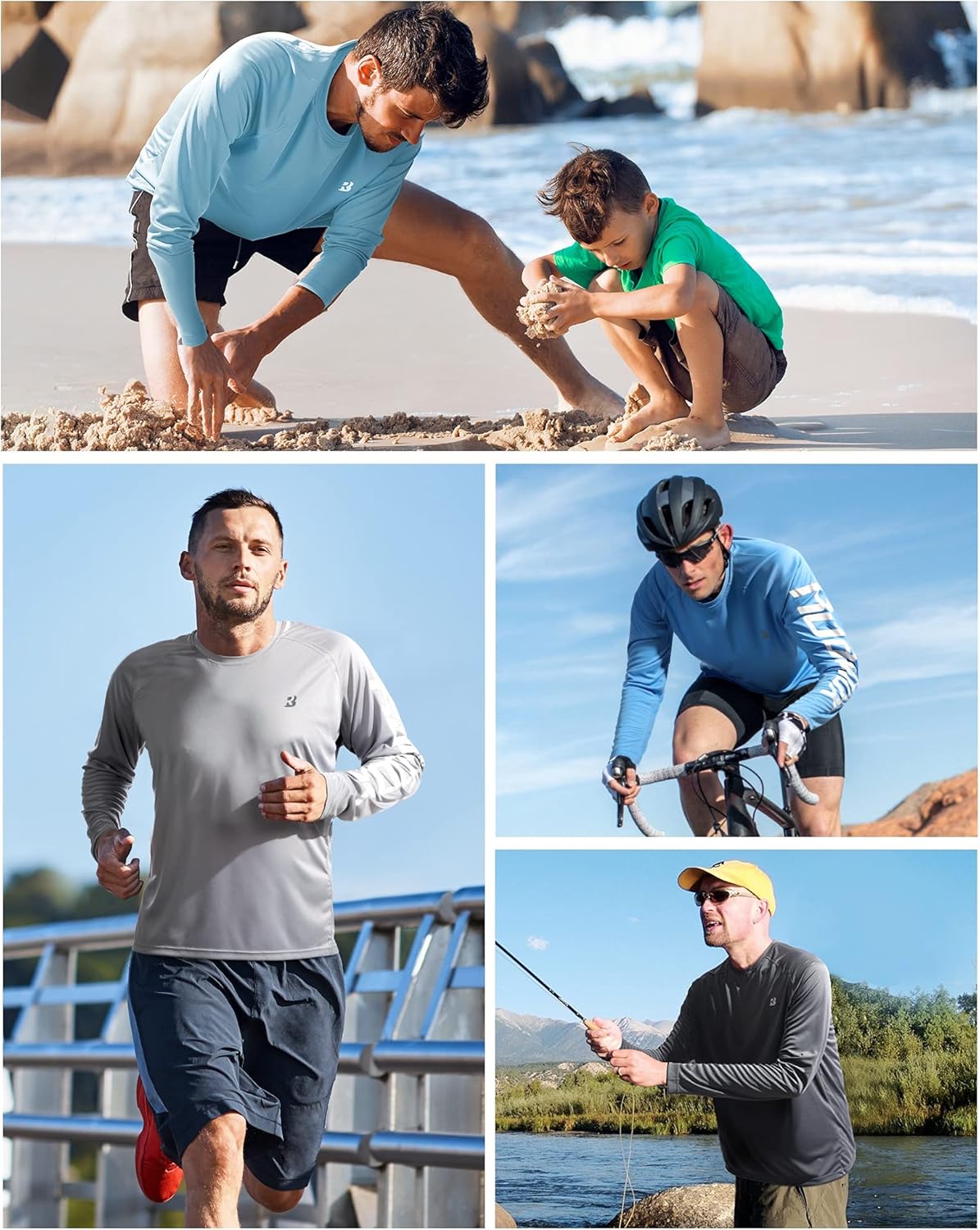 Roadbox Men's UV Sun Protection Shirt - UPF 50+ Long Sleeve SPF Rash Guard for Outdoor Activities