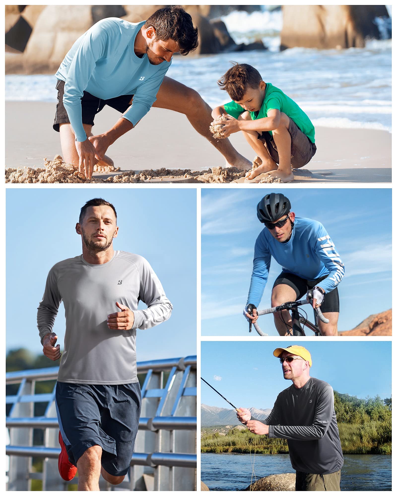 Roadbox Mens UPF 50+ Long Sleeve SPF Diving Rash Guard UV Sun Protection Shirts for Outdoor Fishing Hiking Swimming Running Golden Yellow