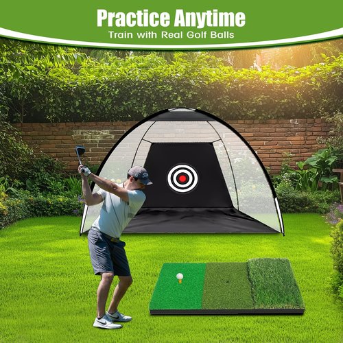 Golf Net - 39"x31" Golf Practice Net with Multi-Target Zone, All-in-1 Hitting Mat & Balls, Indoor Outdoor Net for Backyard